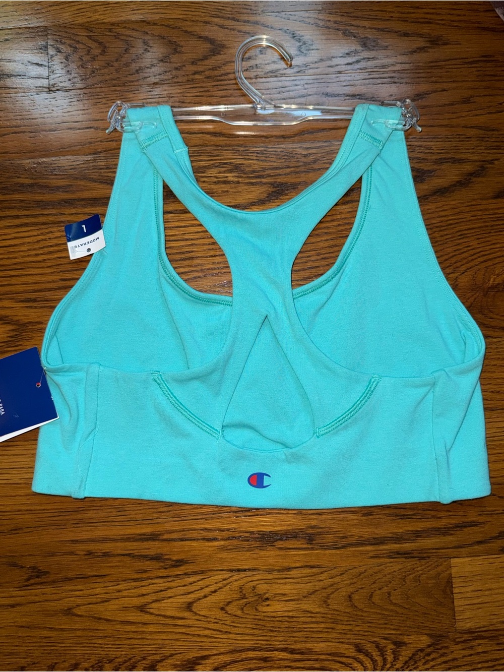 Champion Turquoise Racerback Sports Bra with Multicolor Logo Size: L - Picture 3 of 4